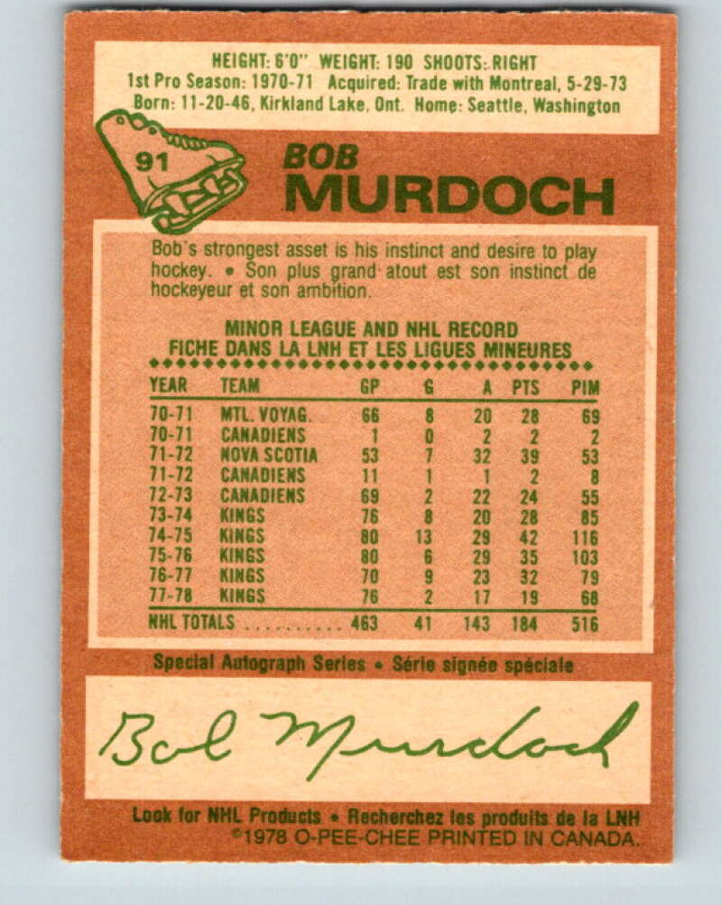 1978-79 O-Pee-Chee #91 Bob Murdoch Los Angeles Kings V22128