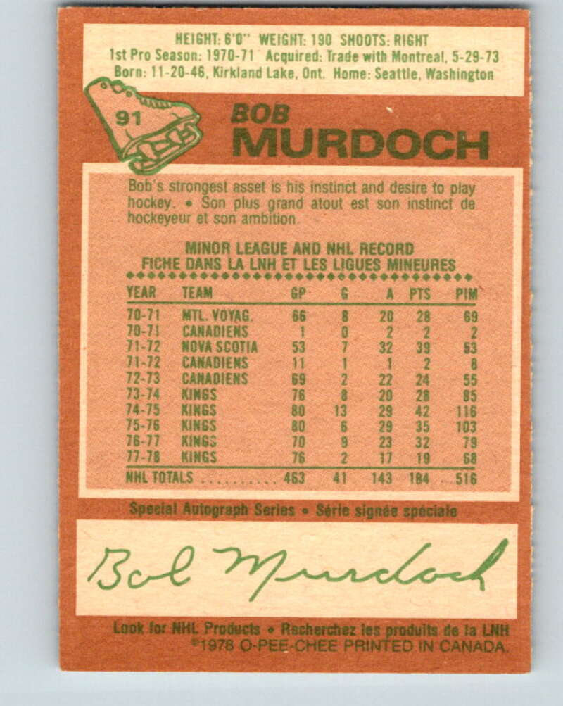 1978-79 O-Pee-Chee #91 Bob Murdoch Los Angeles Kings V22129