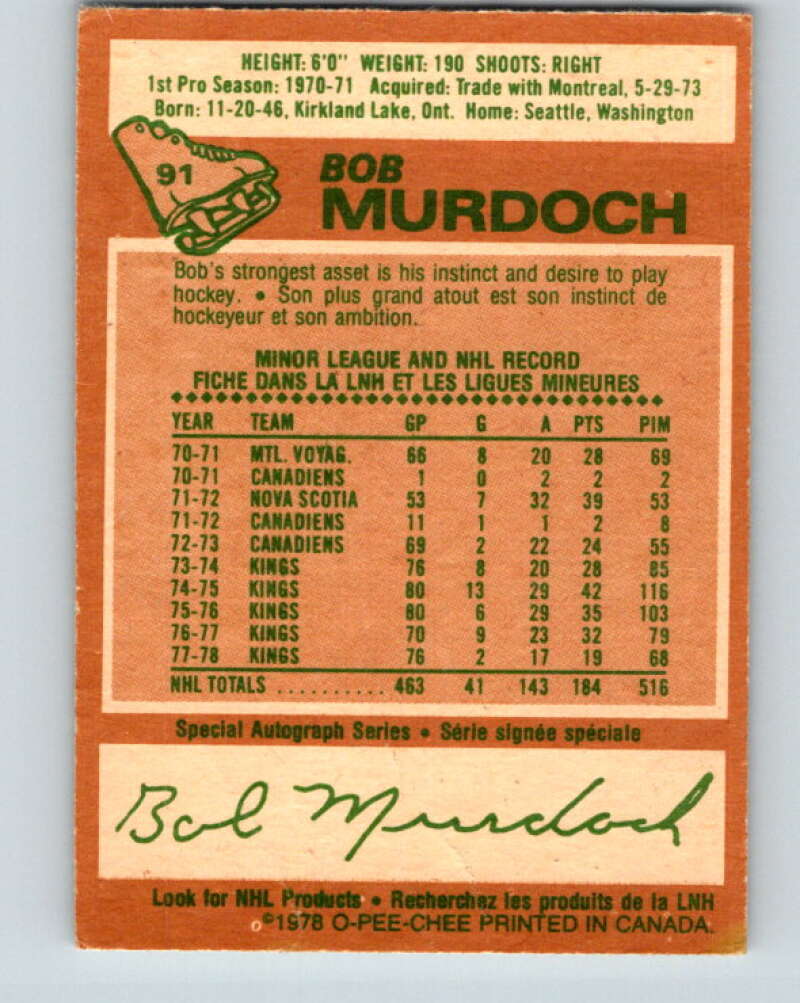1978-79 O-Pee-Chee #91 Bob Murdoch Los Angeles Kings V22130