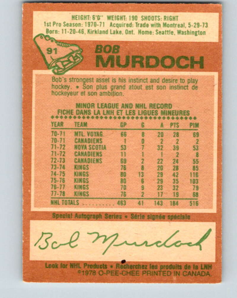 1978-79 O-Pee-Chee #91 Bob Murdoch Los Angeles Kings V22131
