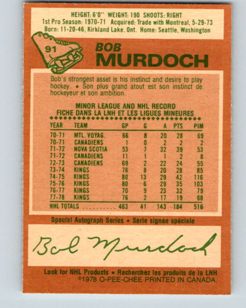 1978-79 O-Pee-Chee #91 Bob Murdoch Los Angeles Kings V22134