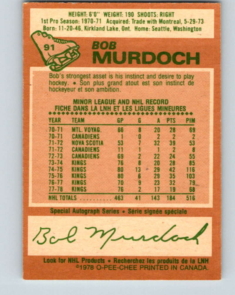 1978-79 O-Pee-Chee #91 Bob Murdoch Los Angeles Kings V22135