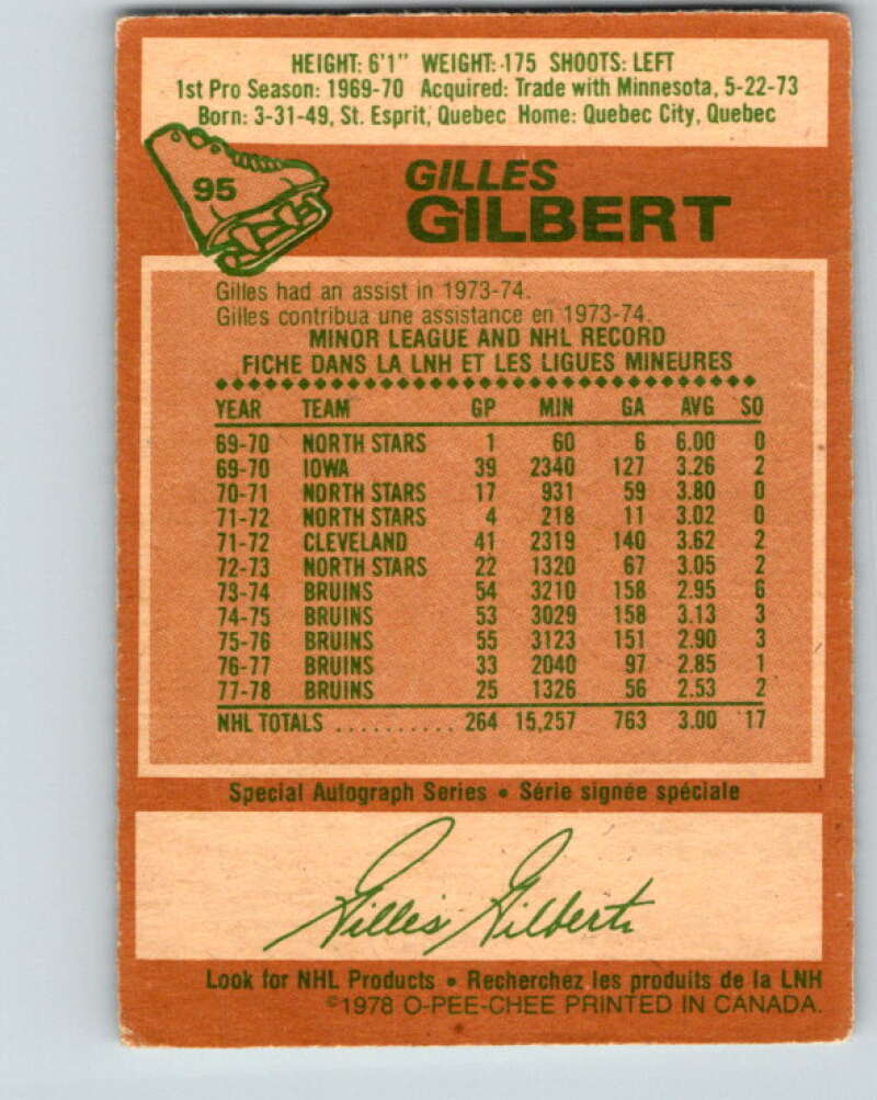 1978-79 O-Pee-Chee #95 Gilles Gilbert Boston Bruins V22188