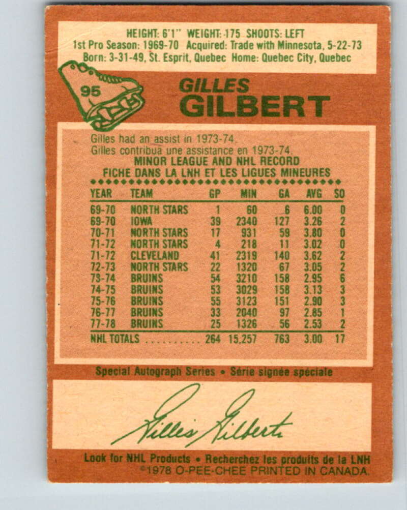 1978-79 O-Pee-Chee #95 Gilles Gilbert Boston Bruins V22189