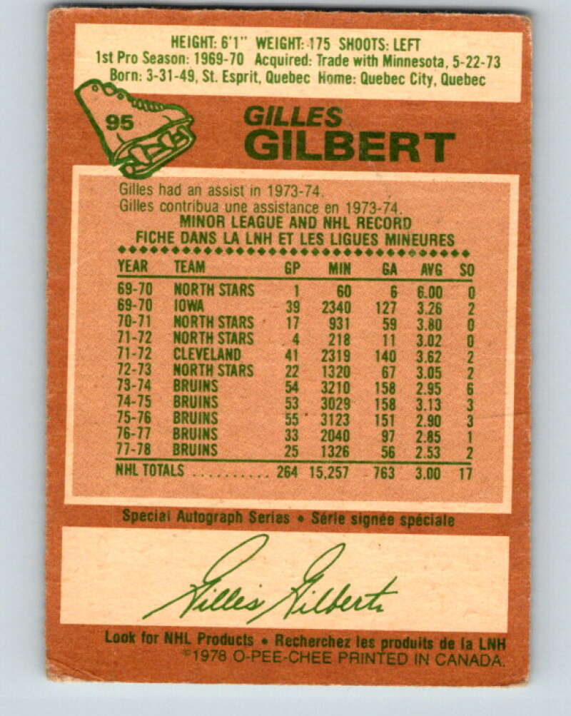 1978-79 O-Pee-Chee #95 Gilles Gilbert Boston Bruins V22194