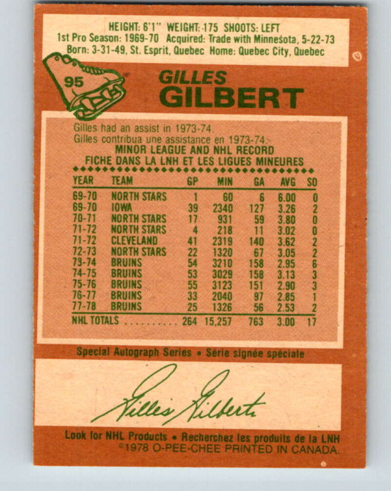 1978-79 O-Pee-Chee #95 Gilles Gilbert Boston Bruins V22195