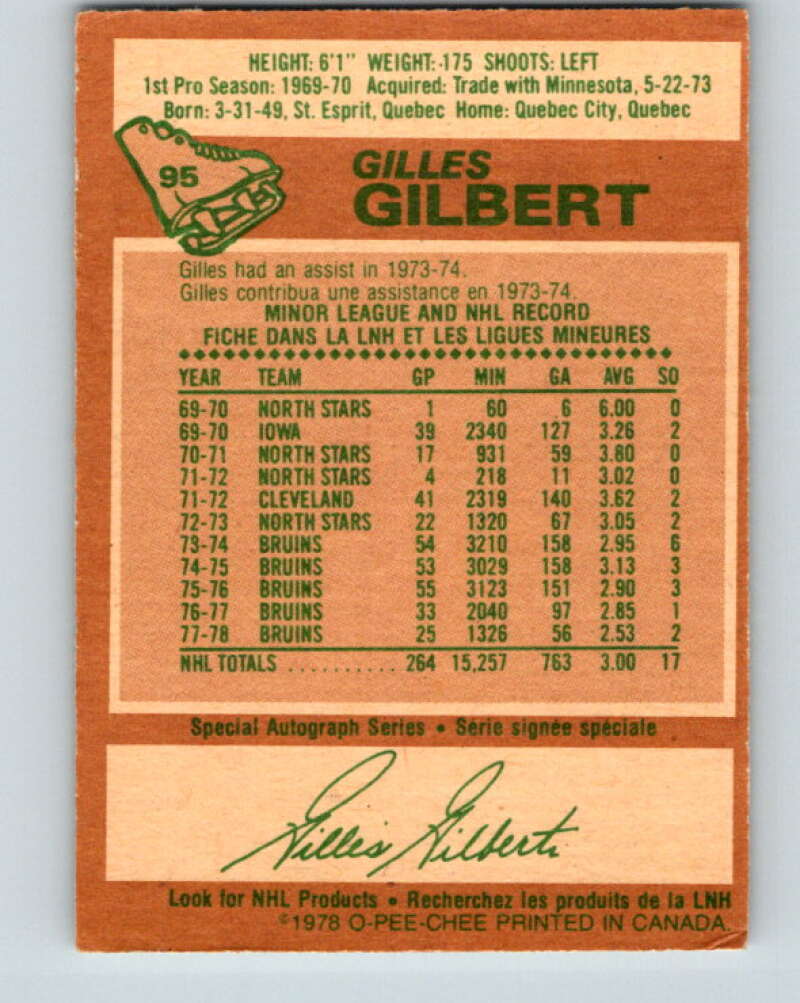 1978-79 O-Pee-Chee #95 Gilles Gilbert Boston Bruins V22199