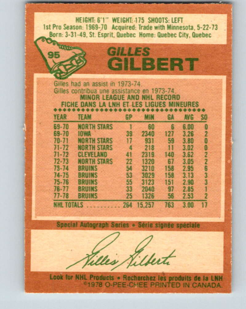 1978-79 O-Pee-Chee #95 Gilles Gilbert Boston Bruins V22200