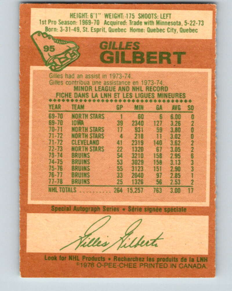 1978-79 O-Pee-Chee #95 Gilles Gilbert Boston Bruins V22204