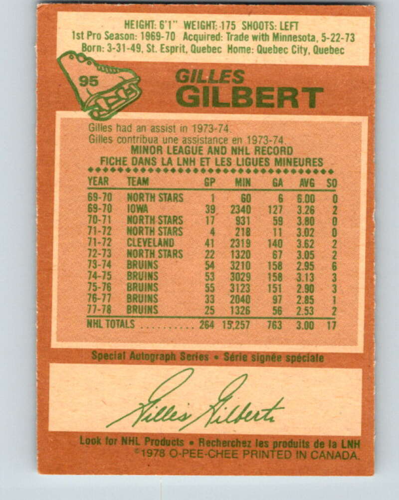 1978-79 O-Pee-Chee #95 Gilles Gilbert Boston Bruins V22205