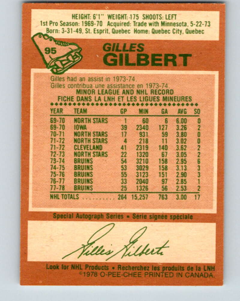 1978-79 O-Pee-Chee #95 Gilles Gilbert Boston Bruins V22207