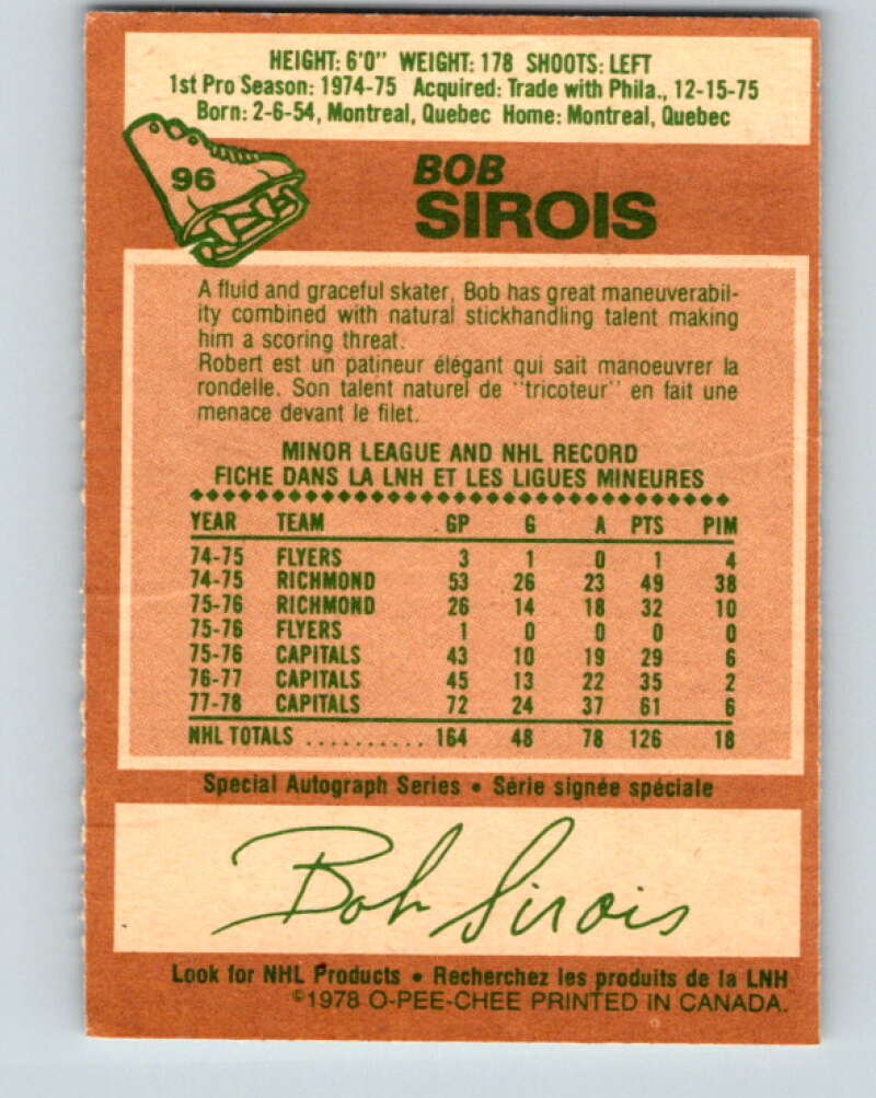 1978-79 O-Pee-Chee #96 Bob Sirois Washington Capitals V22208