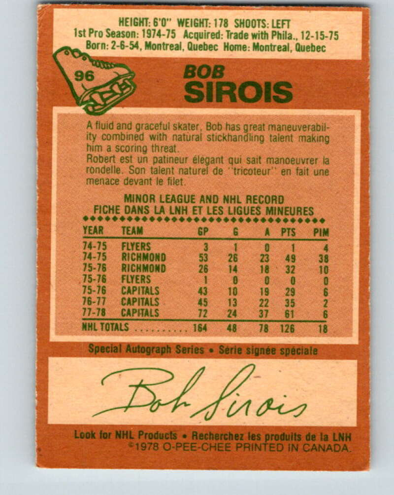 1978-79 O-Pee-Chee #96 Bob Sirois Washington Capitals V22211