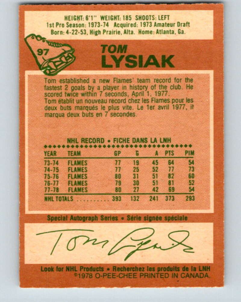 1978-79 O-Pee-Chee #97 Tom Lysiak Atlanta Flames V22226