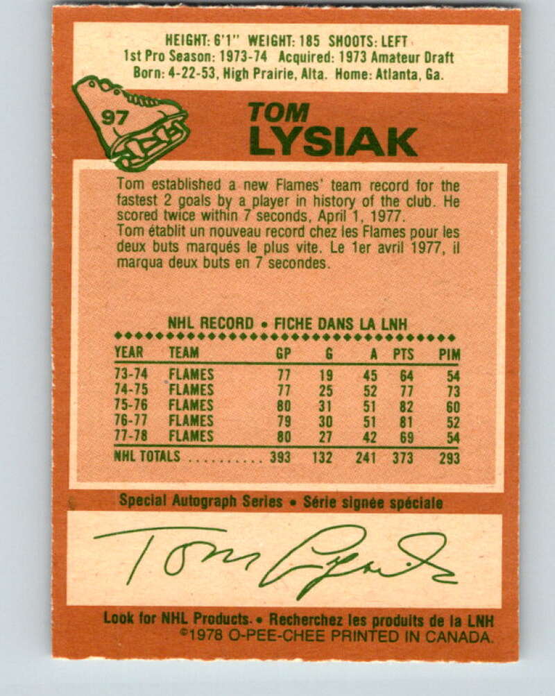 1978-79 O-Pee-Chee #97 Tom Lysiak Atlanta Flames V22230