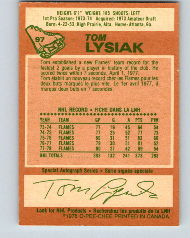 1978-79 O-Pee-Chee #97 Tom Lysiak Atlanta Flames V22234