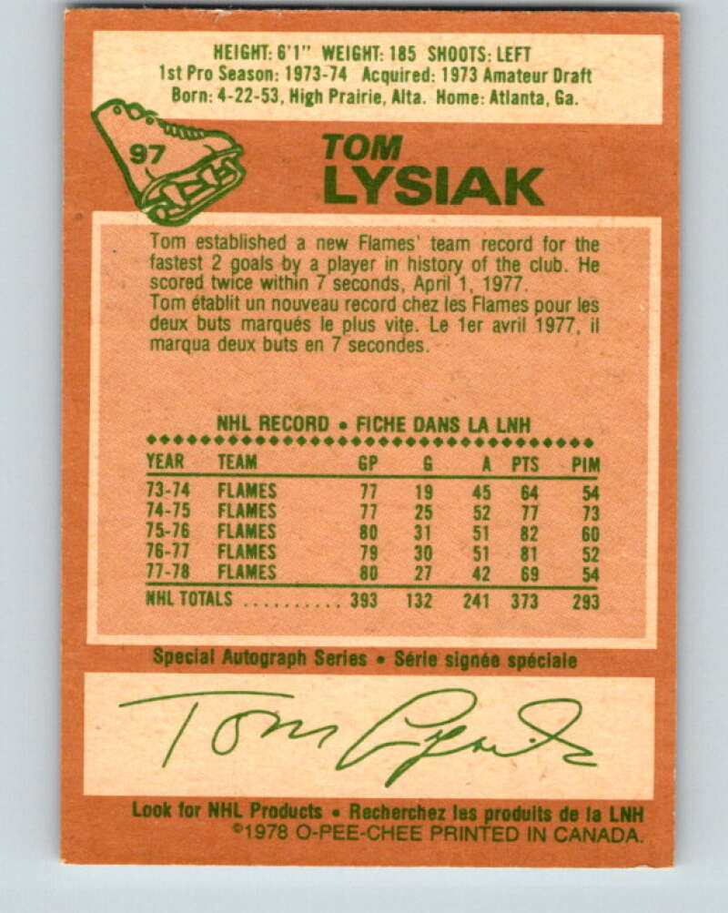 1978-79 O-Pee-Chee #97 Tom Lysiak Atlanta Flames V22236
