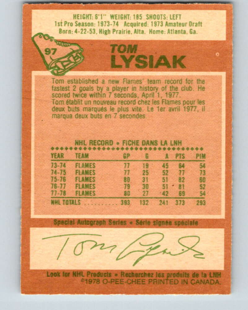 1978-79 O-Pee-Chee #97 Tom Lysiak Atlanta Flames V22237