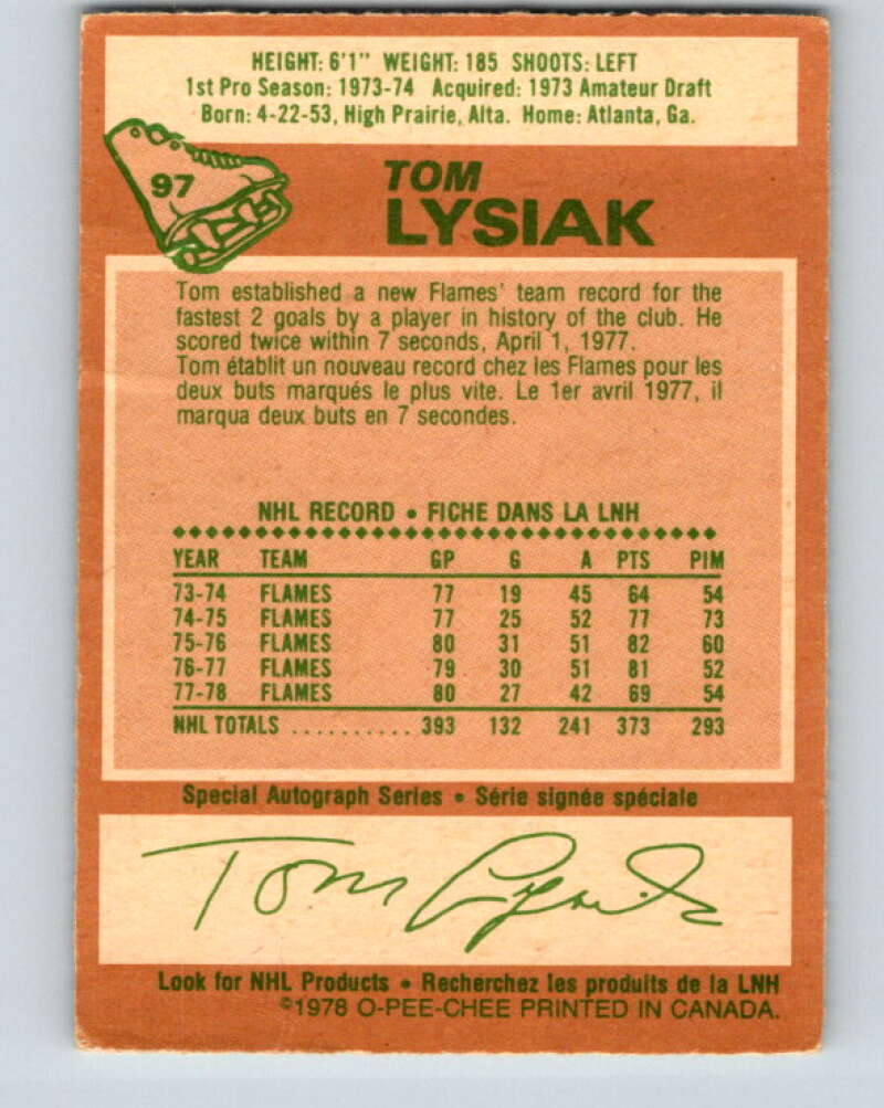 1978-79 O-Pee-Chee #97 Tom Lysiak Atlanta Flames V22238