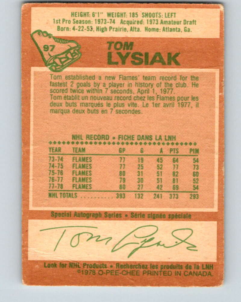 1978-79 O-Pee-Chee #97 Tom Lysiak Atlanta Flames V22239