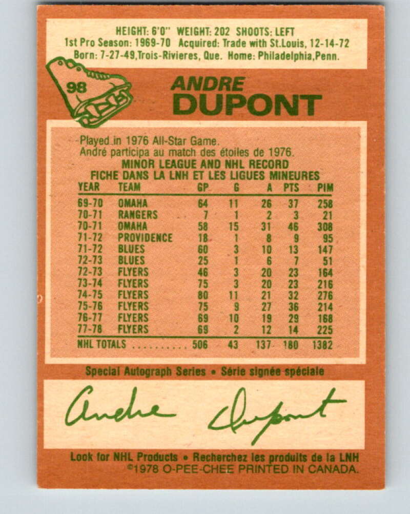 1978-79 O-Pee-Chee #98 Andre Dupont Philadelphia Flyers V22241