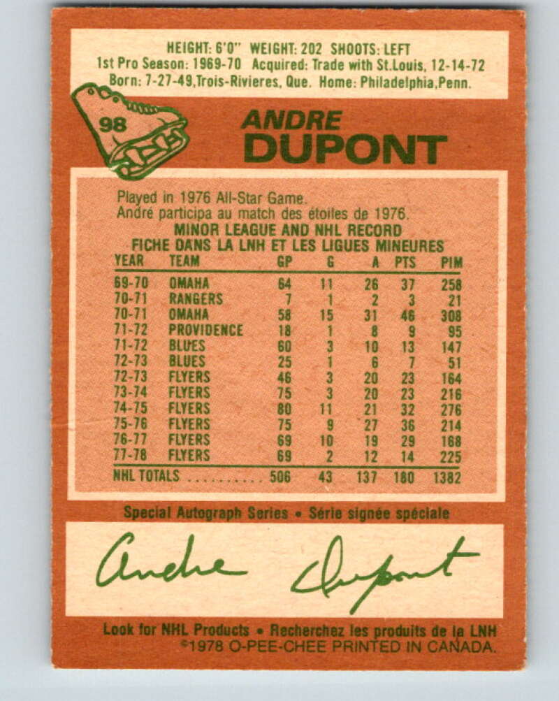 1978-79 O-Pee-Chee #98 Andre Dupont Philadelphia Flyers V22242