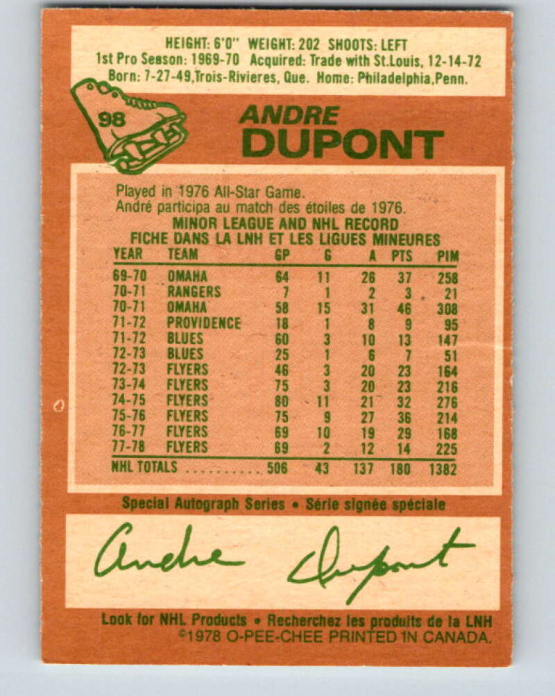 1978-79 O-Pee-Chee #98 Andre Dupont Philadelphia Flyers V22243