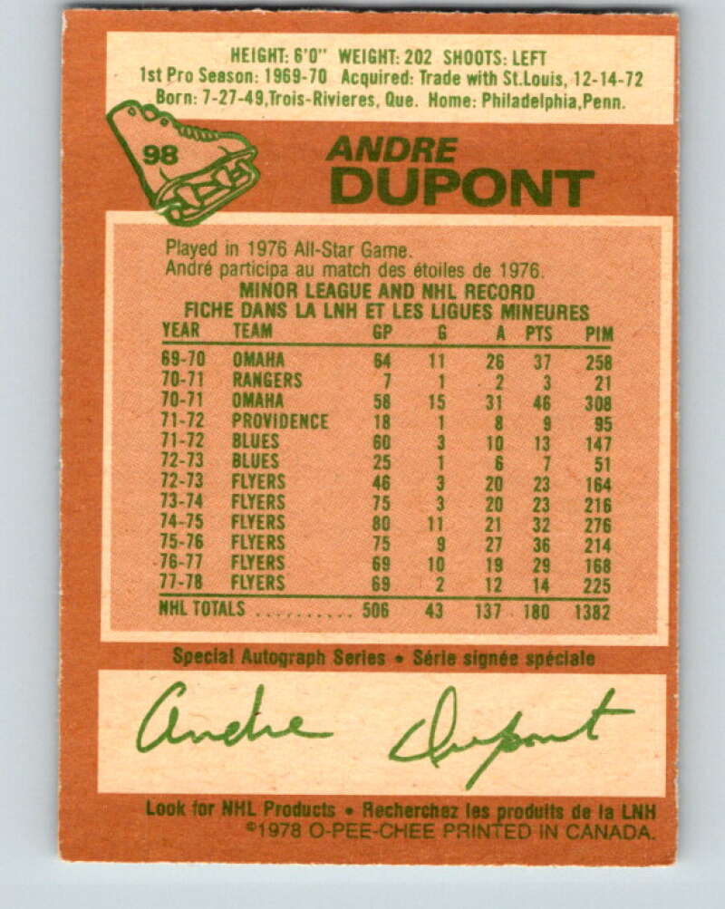 1978-79 O-Pee-Chee #98 Andre Dupont Philadelphia Flyers V22244