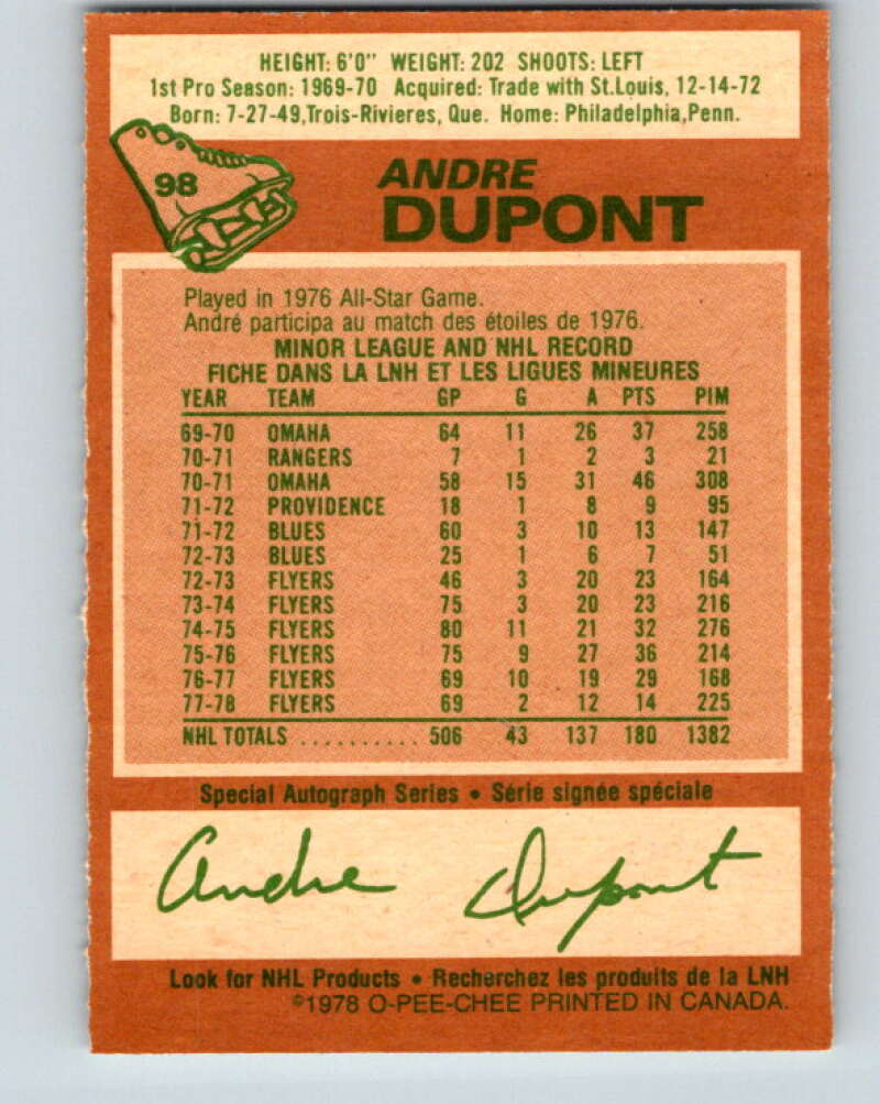 1978-79 O-Pee-Chee #98 Andre Dupont Philadelphia Flyers V22250