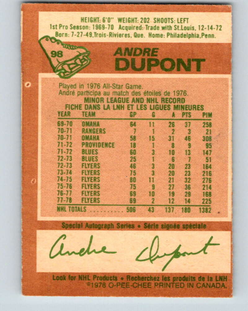 1978-79 O-Pee-Chee #98 Andre Dupont Philadelphia Flyers V22257
