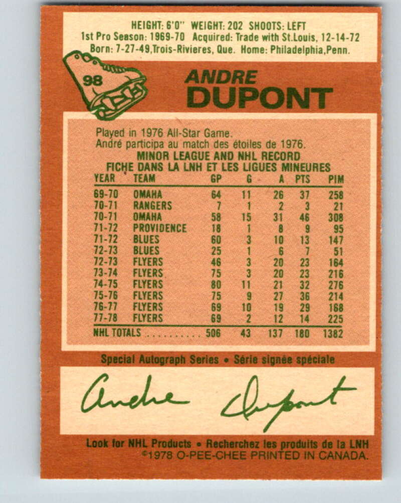 1978-79 O-Pee-Chee #98 Andre Dupont Philadelphia Flyers V22259
