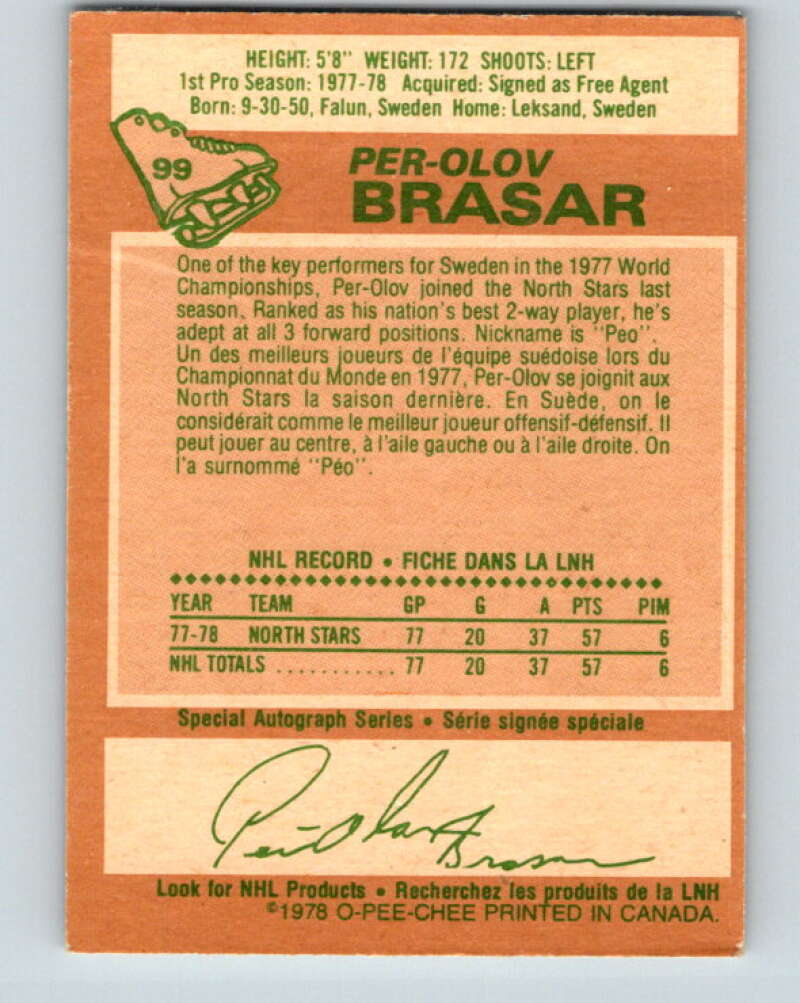 1978-79 O-Pee-Chee #99 Per-Olov Brasar RC Rookie Minnesota V22266