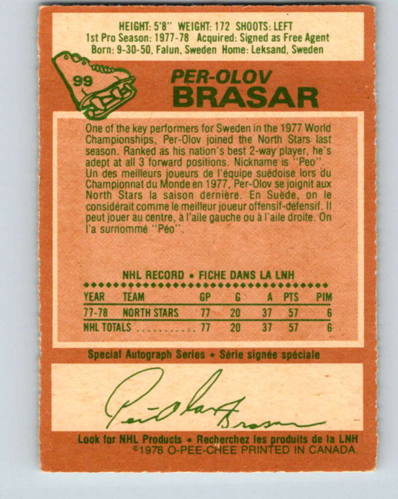 1978-79 O-Pee-Chee #99 Per-Olov Brasar RC Rookie Minnesota V22274