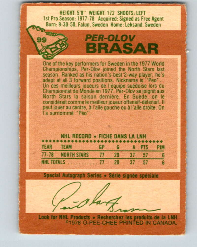 1978-79 O-Pee-Chee #99 Per-Olov Brasar RC Rookie Minnesota V22275