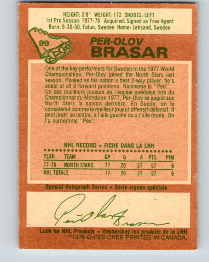 1978-79 O-Pee-Chee #99 Per-Olov Brasar RC Rookie Minnesota V22276