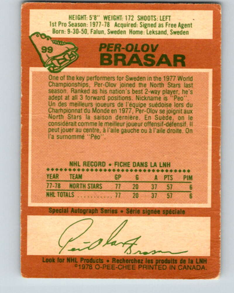 1978-79 O-Pee-Chee #99 Per-Olov Brasar RC Rookie Minnesota V22277