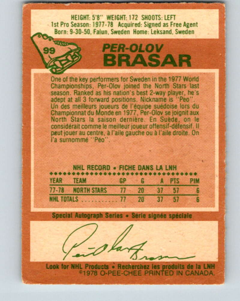 1978-79 O-Pee-Chee #99 Per-Olov Brasar RC Rookie Minnesota V22278