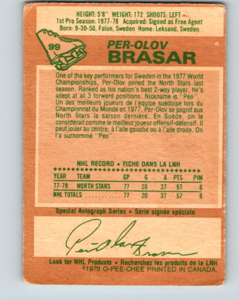 1978-79 O-Pee-Chee #99 Per-Olov Brasar RC Rookie Minnesota V22279