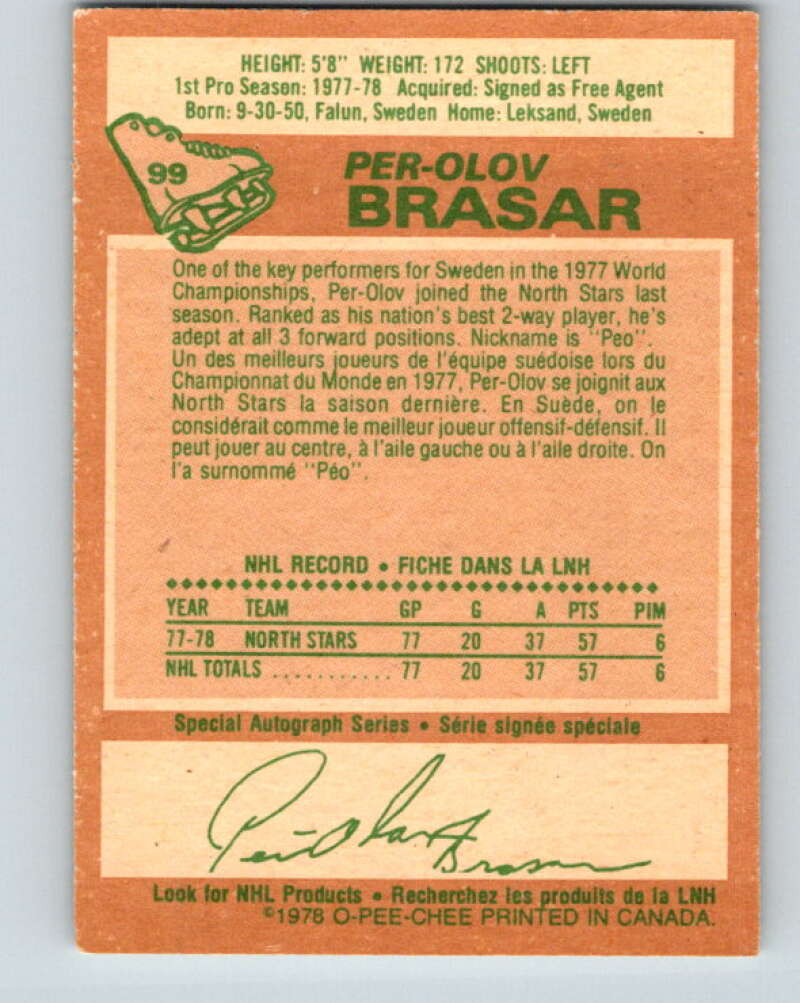 1978-79 O-Pee-Chee #99 Per-Olov Brasar RC Rookie Minnesota V22280