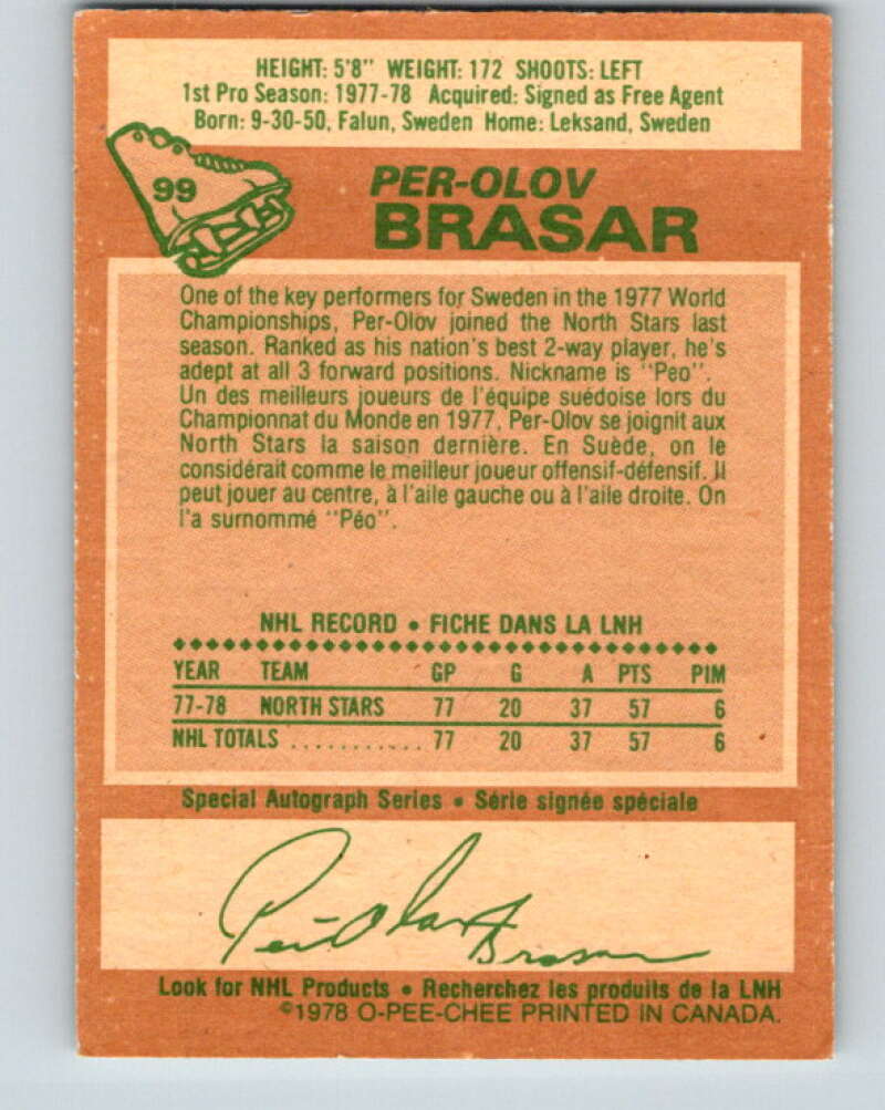 1978-79 O-Pee-Chee #99 Per-Olov Brasar RC Rookie Minnesota V22281
