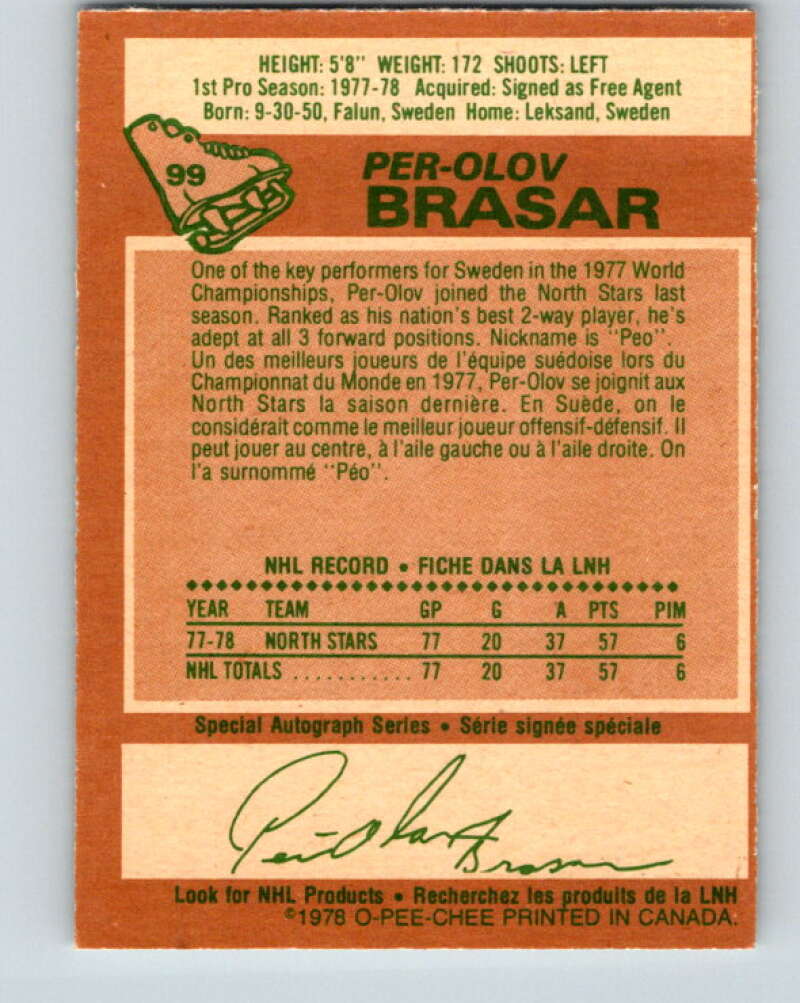1978-79 O-Pee-Chee #99 Per-Olov Brasar RC Rookie Minnesota V22282