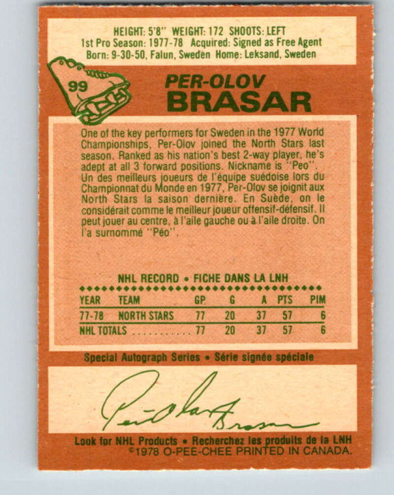 1978-79 O-Pee-Chee #99 Per-Olov Brasar RC Rookie Minnesota V22283