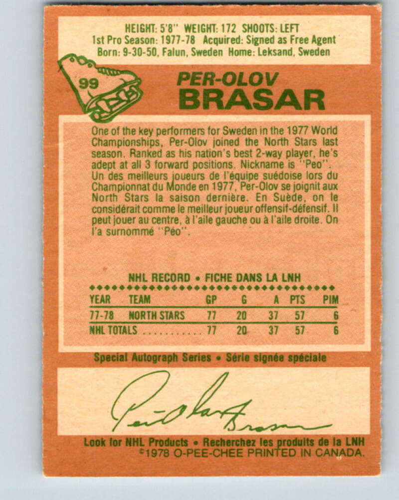 1978-79 O-Pee-Chee #99 Per-Olov Brasar RC Rookie Minnesota V22285