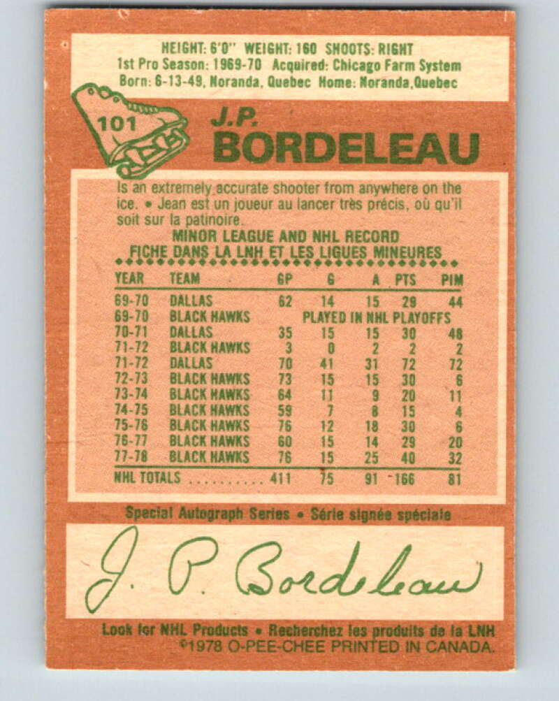 1978-79 O-Pee-Chee #101 J.P. Bordeleau Chicago Blackhawks V22300