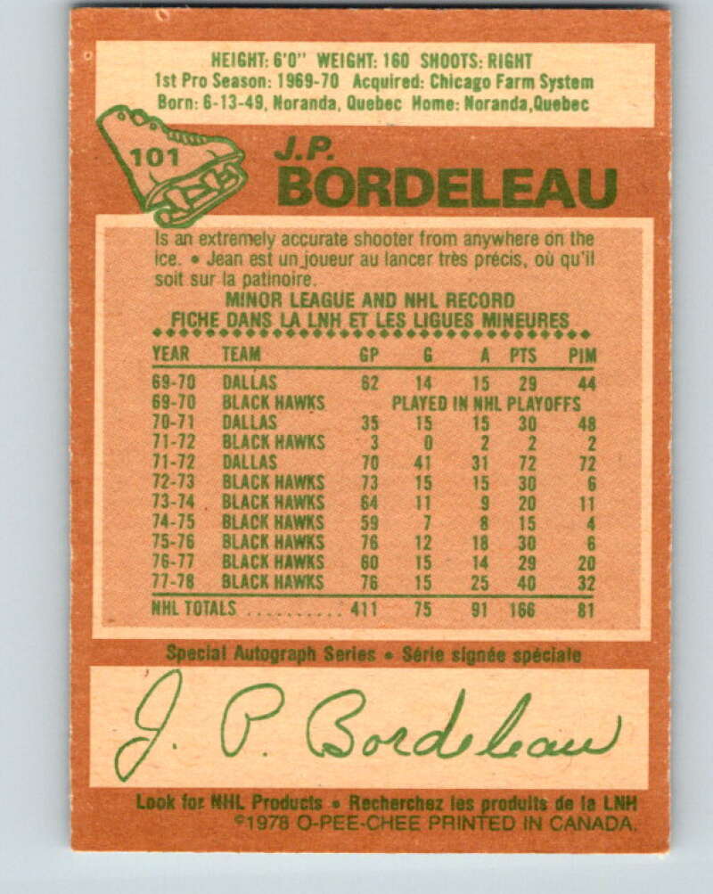 1978-79 O-Pee-Chee #101 J.P. Bordeleau Chicago Blackhawks V22302
