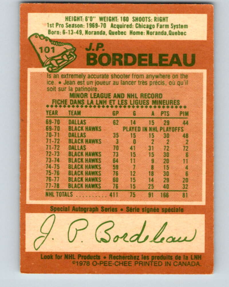 1978-79 O-Pee-Chee #101 J.P. Bordeleau Chicago Blackhawks V22304