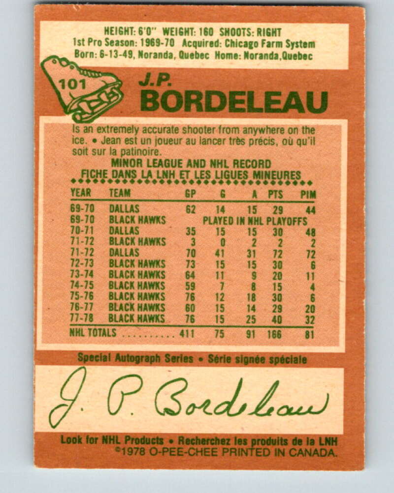 1978-79 O-Pee-Chee #101 J.P. Bordeleau Chicago Blackhawks V22314