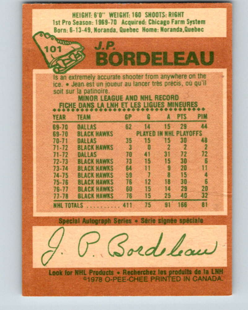 1978-79 O-Pee-Chee #101 J.P. Bordeleau Chicago Blackhawks V22315