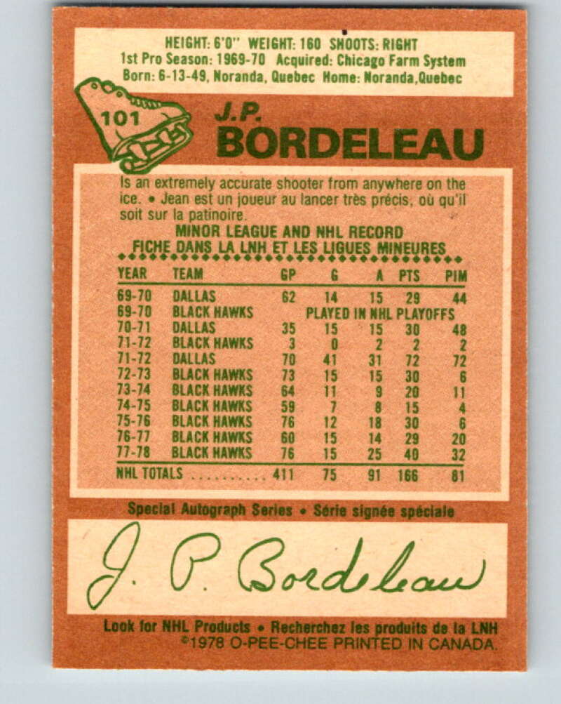 1978-79 O-Pee-Chee #101 J.P. Bordeleau Chicago Blackhawks V22321