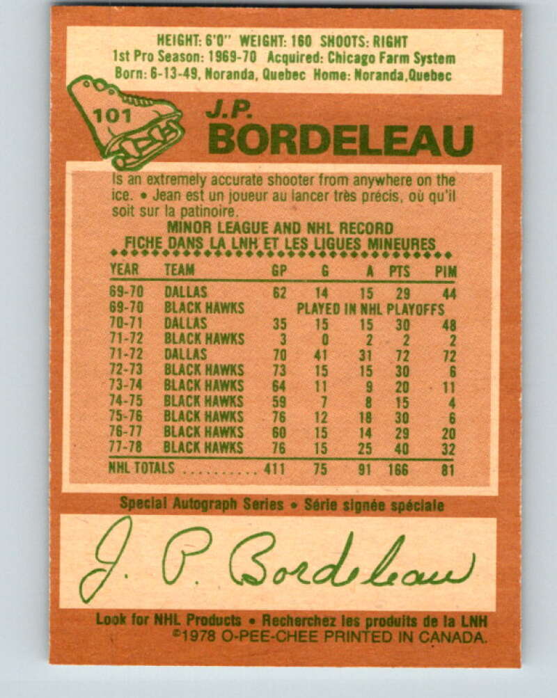 1978-79 O-Pee-Chee #101 J.P. Bordeleau Chicago Blackhawks V22323